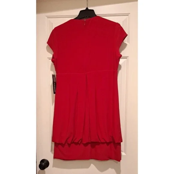 NWT Jessica Howard Red Banded Mini Dress Size 14P Cap Sleeve with Sequins - Picture 2 of 6